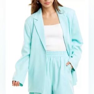 JACKET ONLY Beulah Style Relaxed One button Closure Blazer Jacket in Mint green